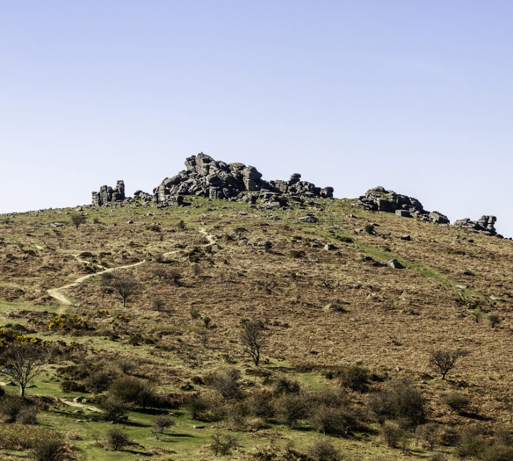 Hound Tor - An outcrop of rugged granite rocks on Dartmoor, Devon, South West England. The area is popular for hiking and climbing.